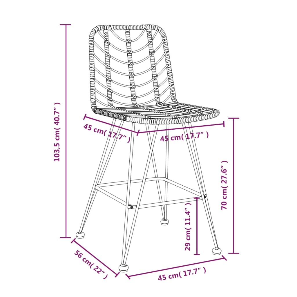 Bar Stools 2 Pcs 45X56X103.5 Cm Pe Rattan And Steel