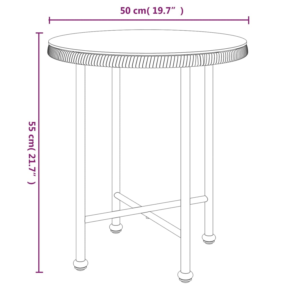 Dining Table Black Ø50 Cm Tempered Glass And Steel