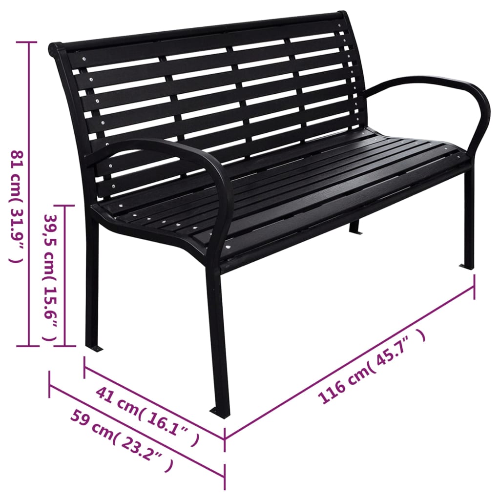 Garden Bench Black 116 Cm Steel And Wpc