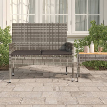 2-Seater Garden Bench With Cushions Grey Poly Rattan