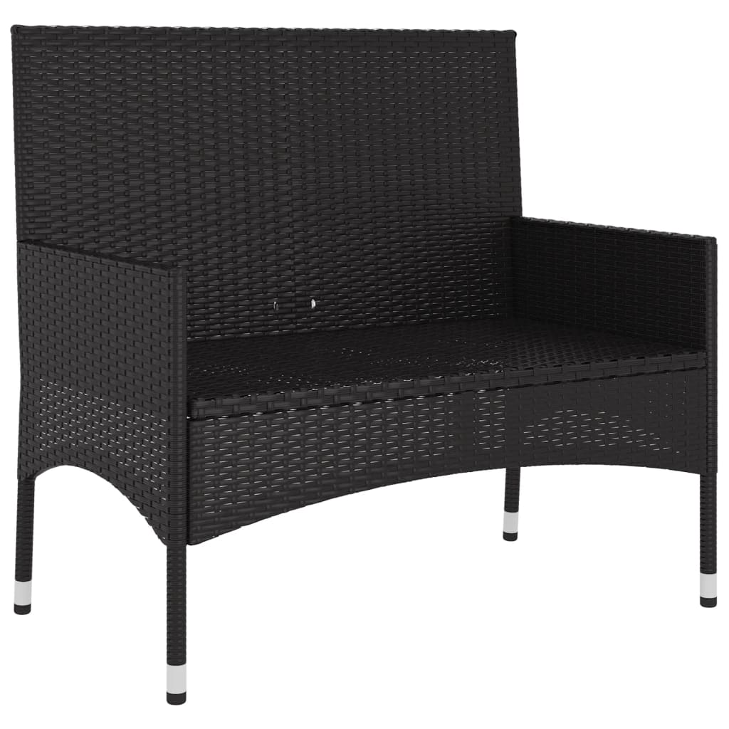 2-Seater Garden Bench With Cushions Black Poly Rattan