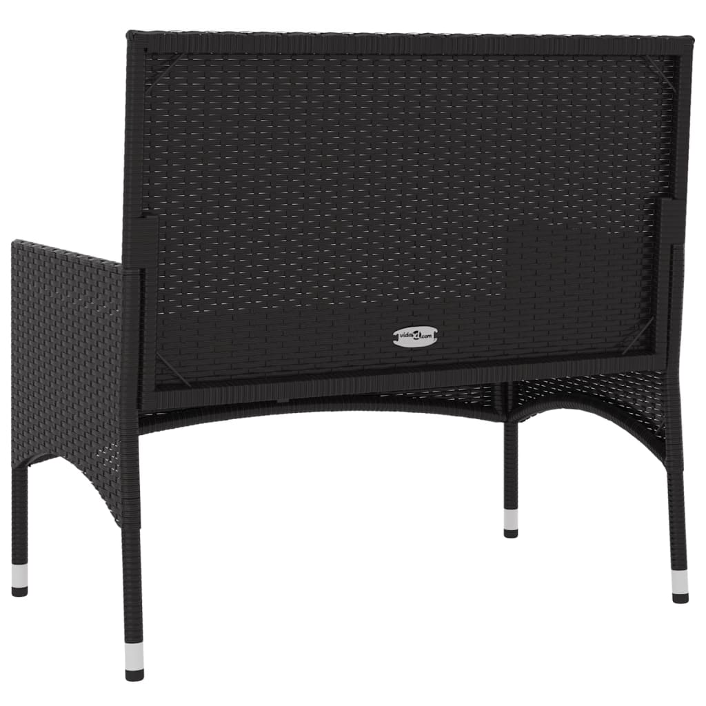 2-Seater Garden Bench With Cushions Black Poly Rattan