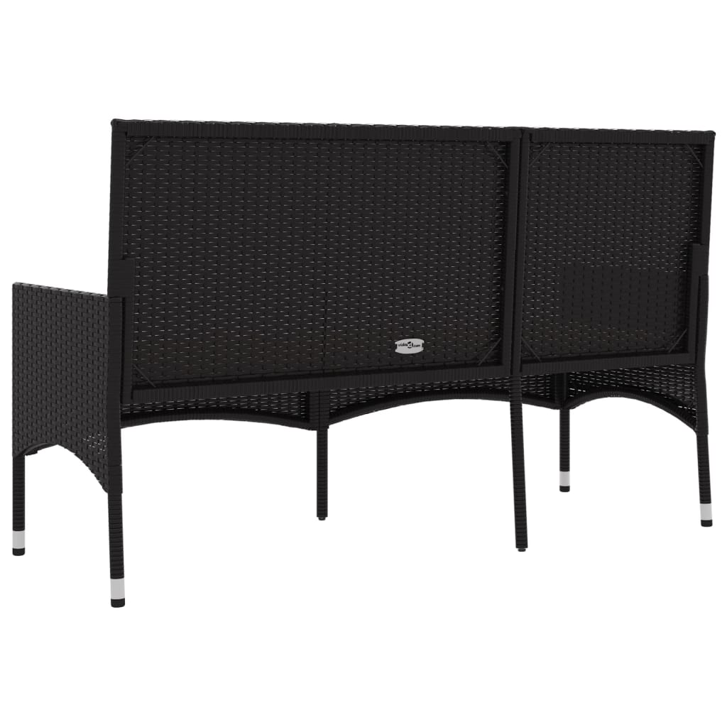 3-Seater Garden Bench With Cushions Black Poly Rattan