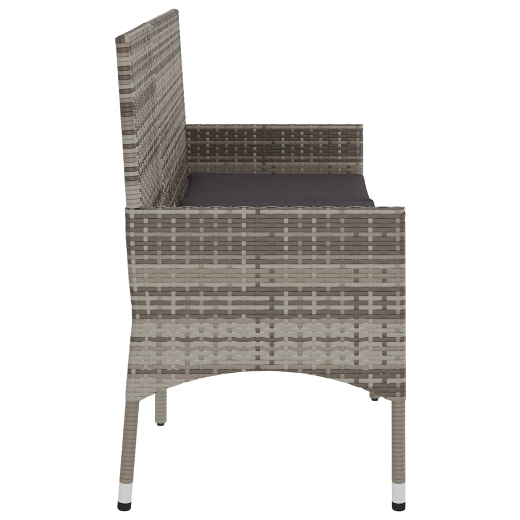 3-Seater Garden Bench With Cushions Grey Poly Rattan