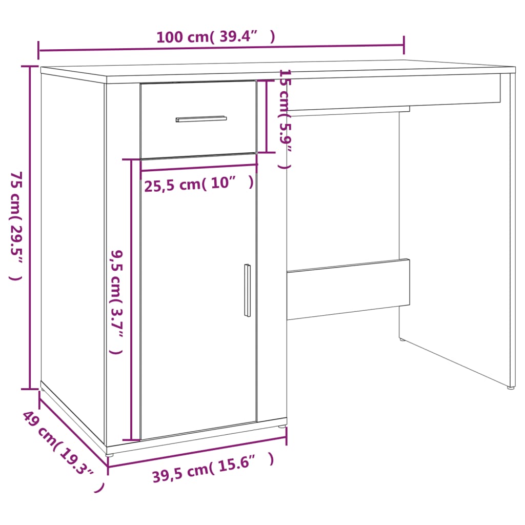 Desk White 100X49X75 Cm Engineered Wood