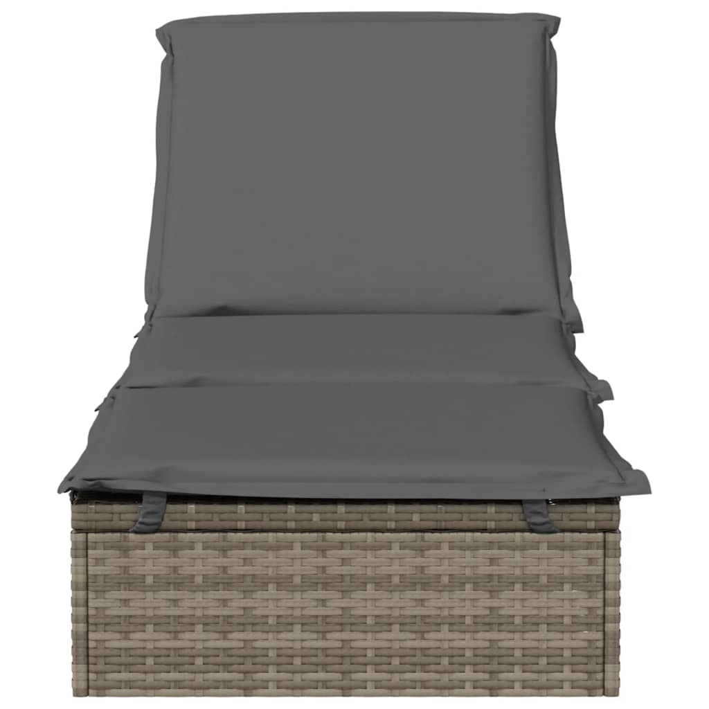 Sunbed 1 Pc With Cushion Grey 201X55X62 Cm Poly Rattan