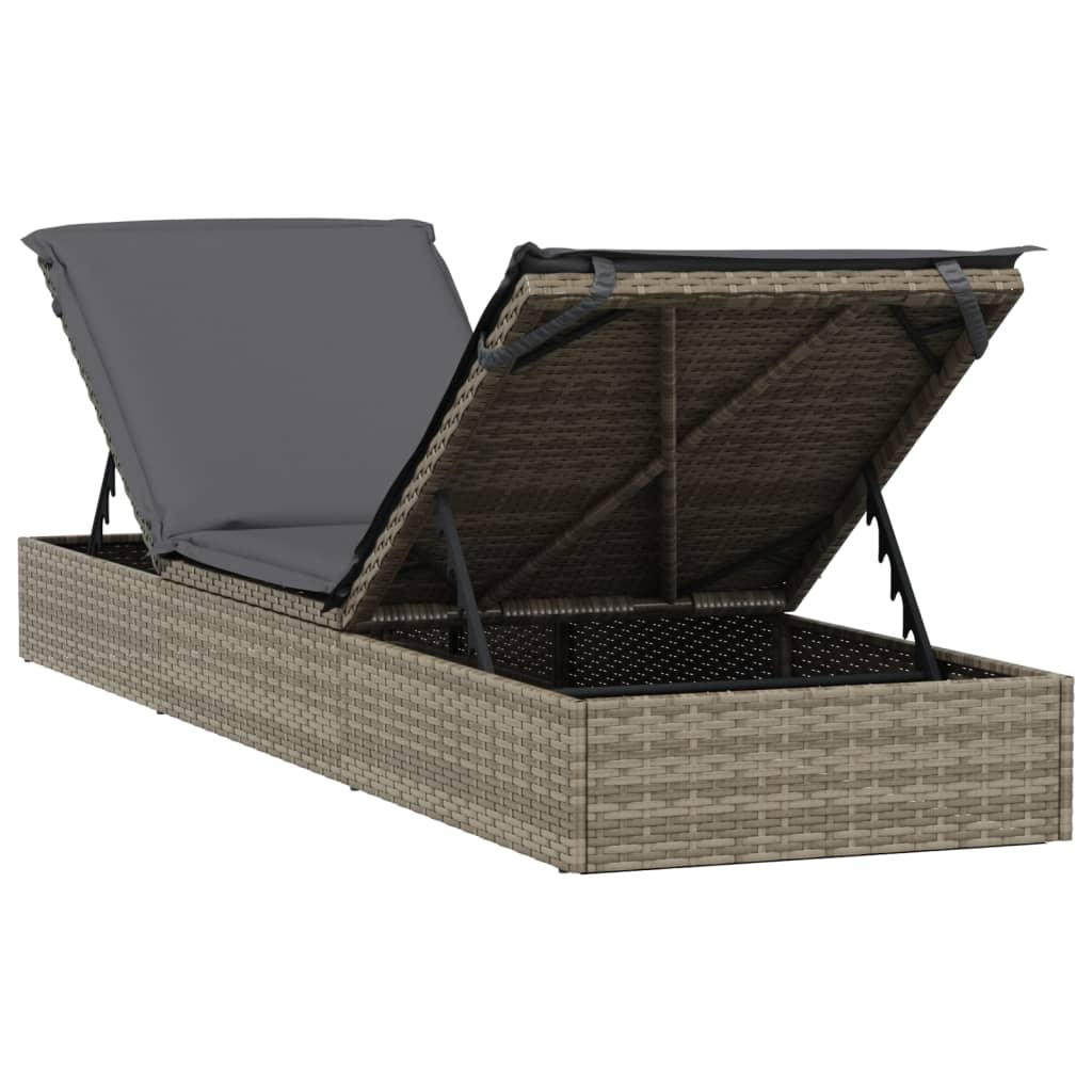 Sunbed 1 Pc With Cushion Grey 201X55X62 Cm Poly Rattan