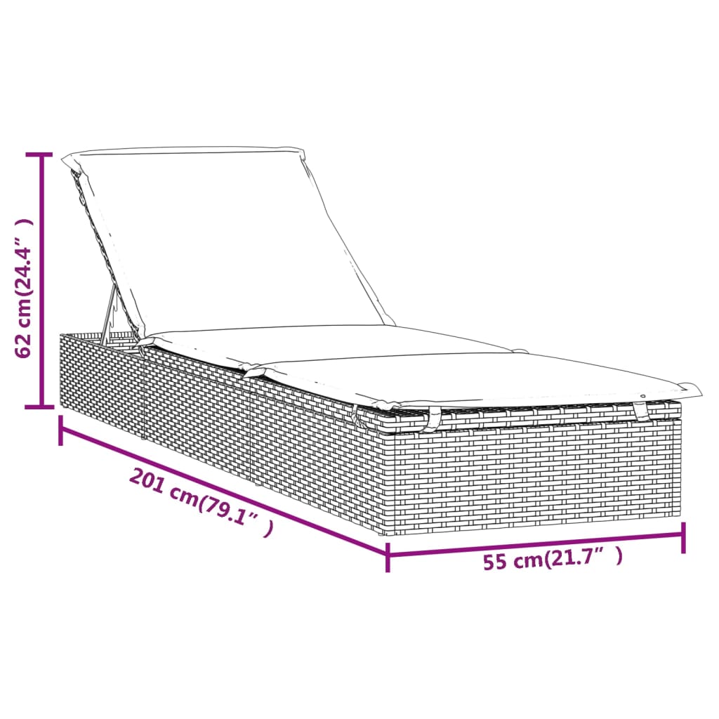 Sunbed 1 Pc With Cushion Grey 201X55X62 Cm Poly Rattan