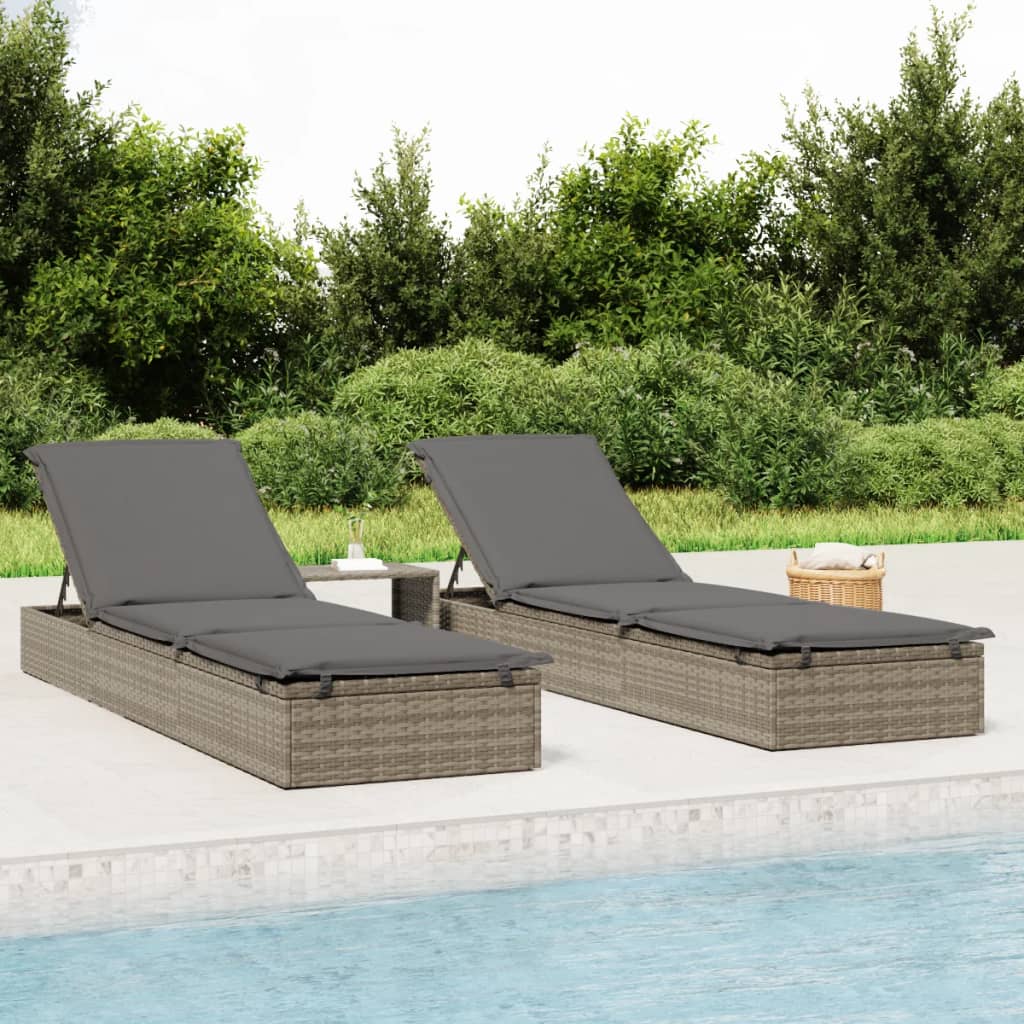 Sunbed 1 Pc With Cushion Grey 201X55X62 Cm Poly Rattan