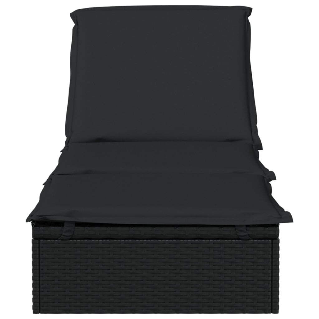 Sunbed 1 Pc With Cushion Black 201X55X62 Cm Poly Rattan