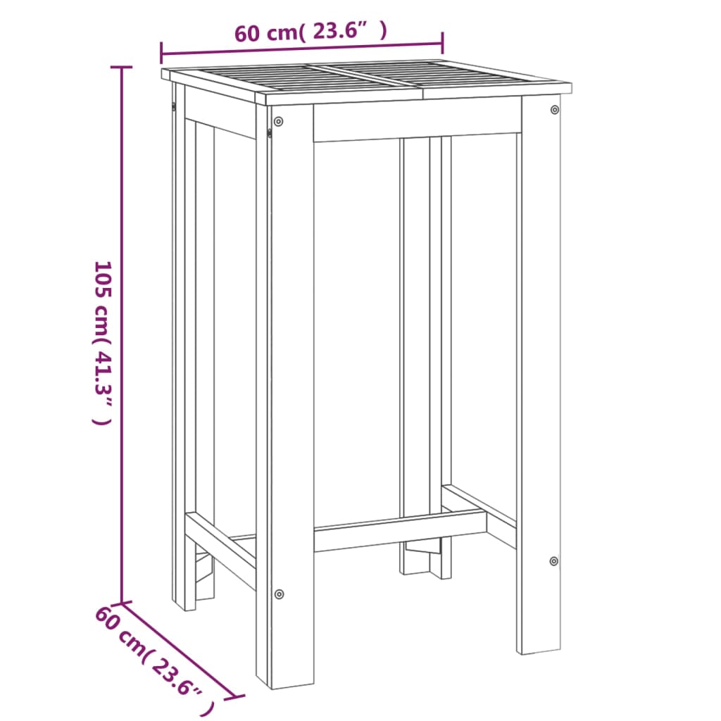 Garden Bar Table 60X60X105 Cm Solid Wood Acacia