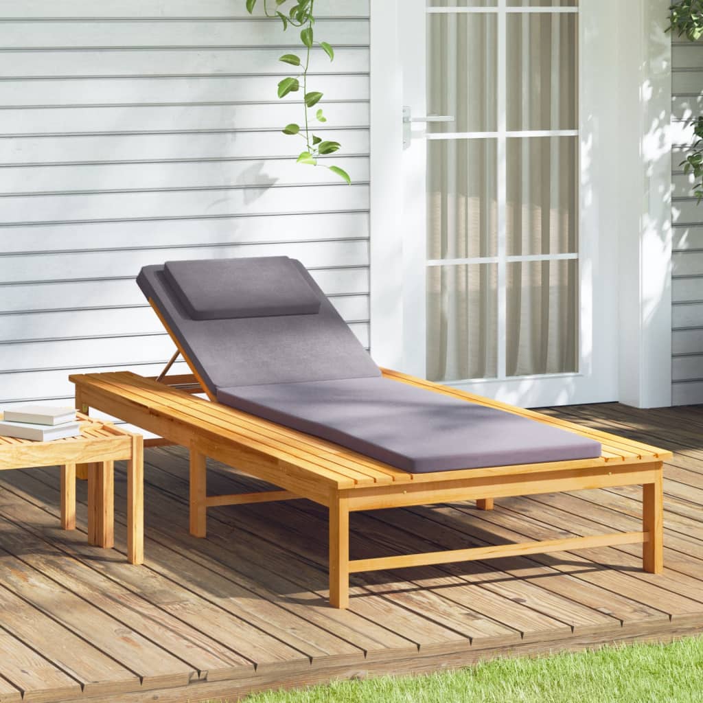 Sun Lounger With Dark Grey Cushion And Pillow Solid Wood Acacia