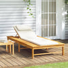 Sun Lounger With Cream White Cushion And Pillow Solid Wood Acacia