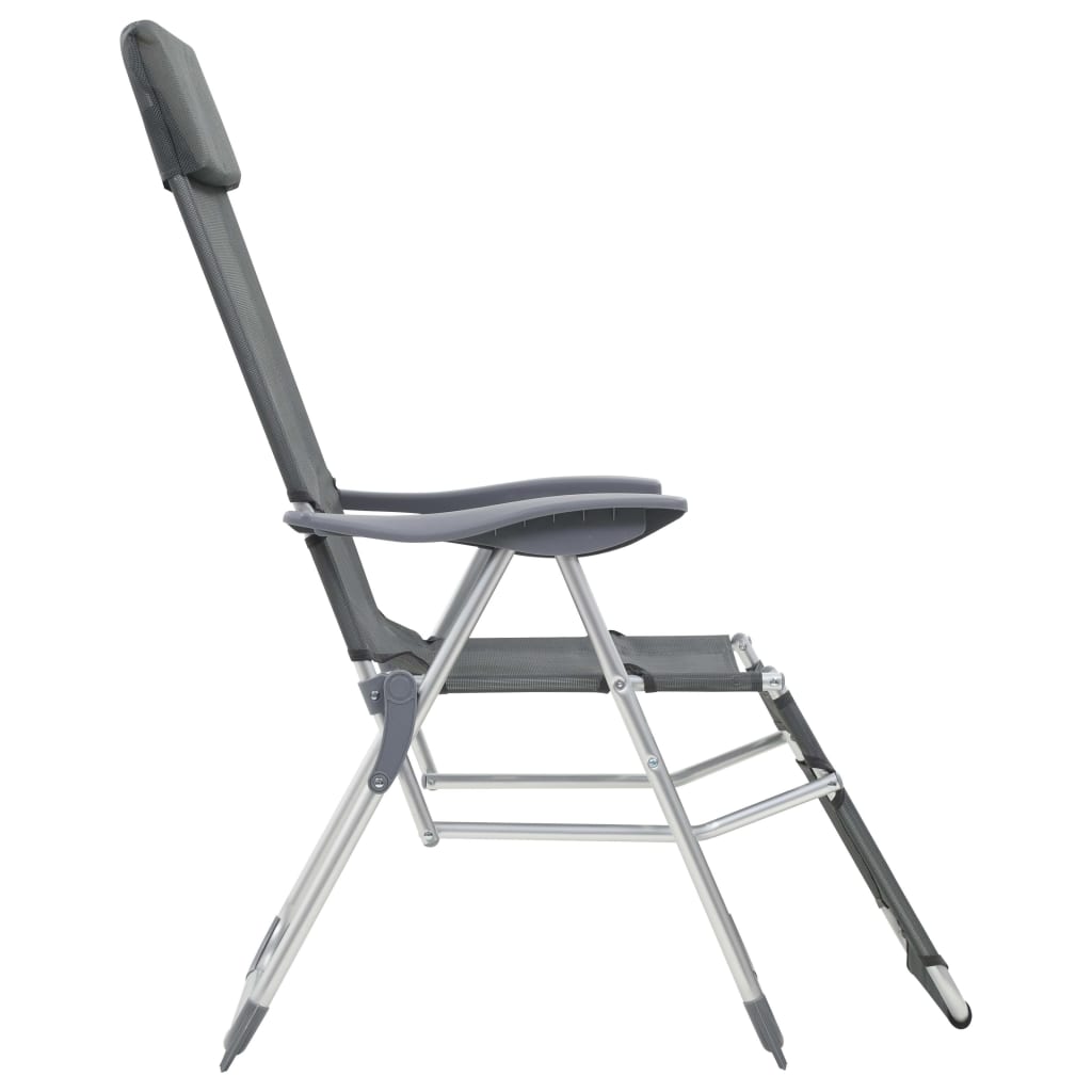 Folding Camping Chairs With Footrests 2 Pcs Grey Textilene