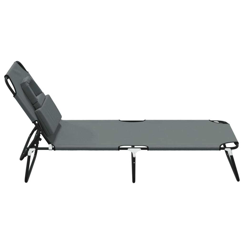 Folding Sun Lounger Grey Oxford Fabric&Powder-Coated Steel