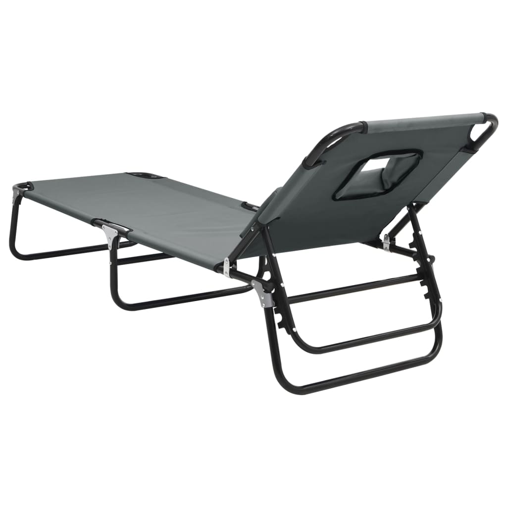 Folding Sun Lounger Grey Oxford Fabric&Powder-Coated Steel