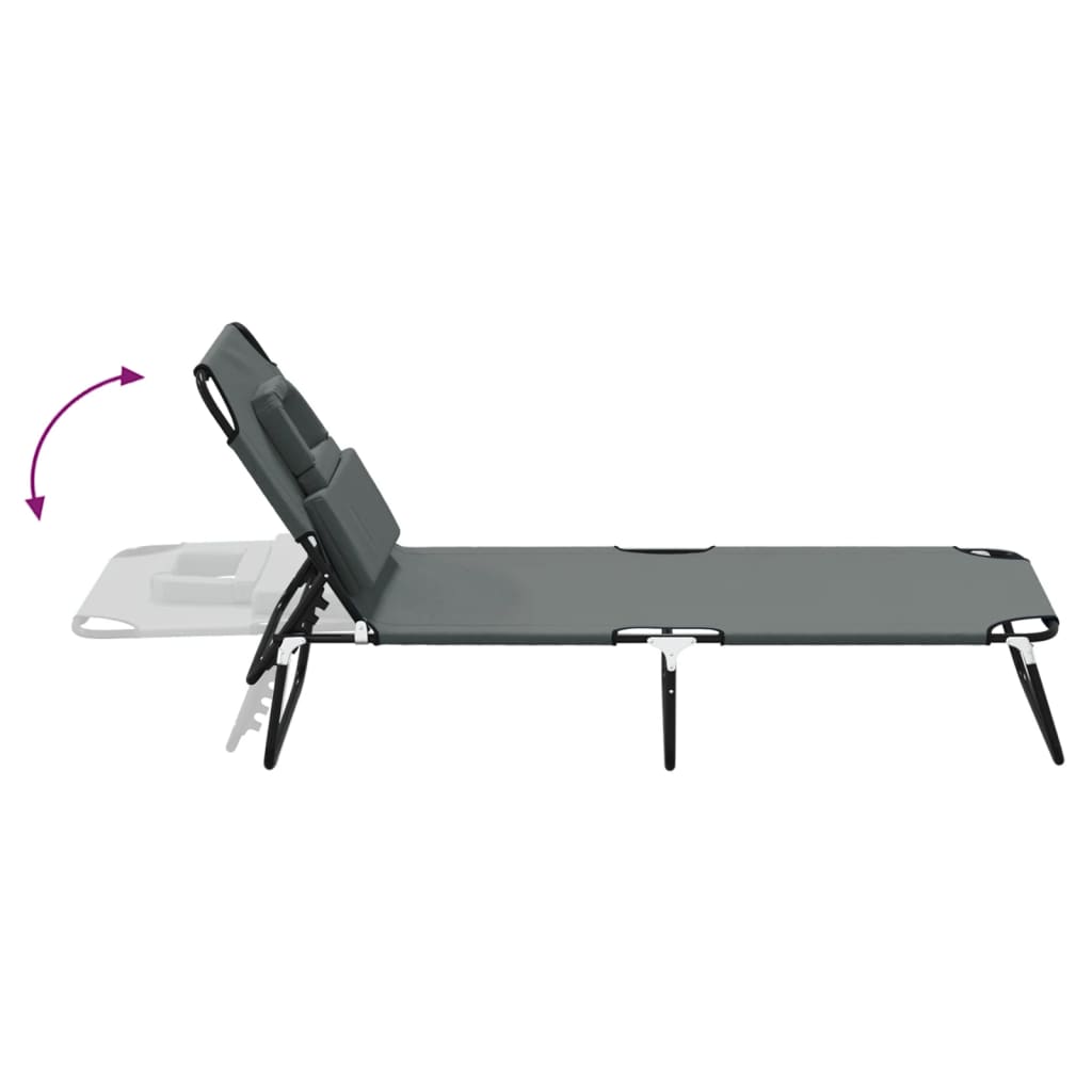 Folding Sun Lounger Grey Oxford Fabric&Powder-Coated Steel