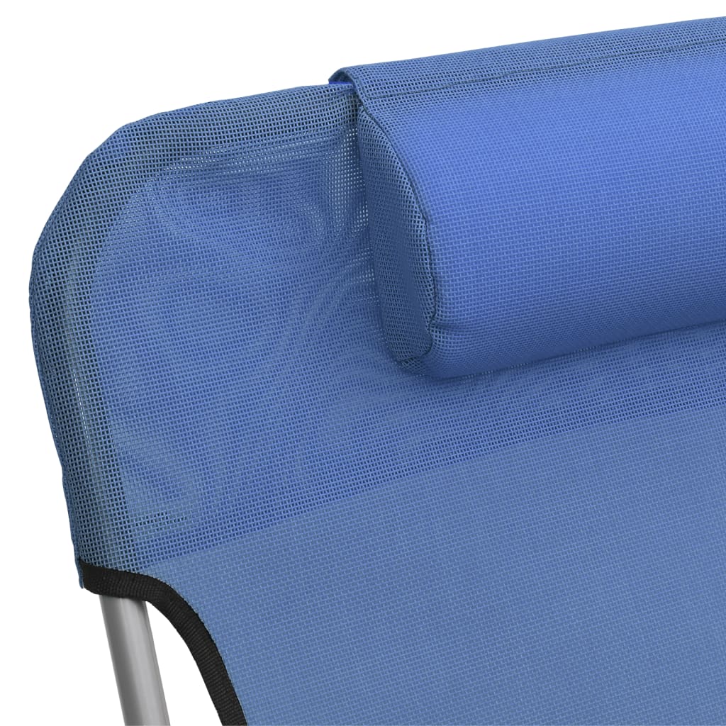 Folding Sun Loungers 2 Pcs Blue Textilene And Steel