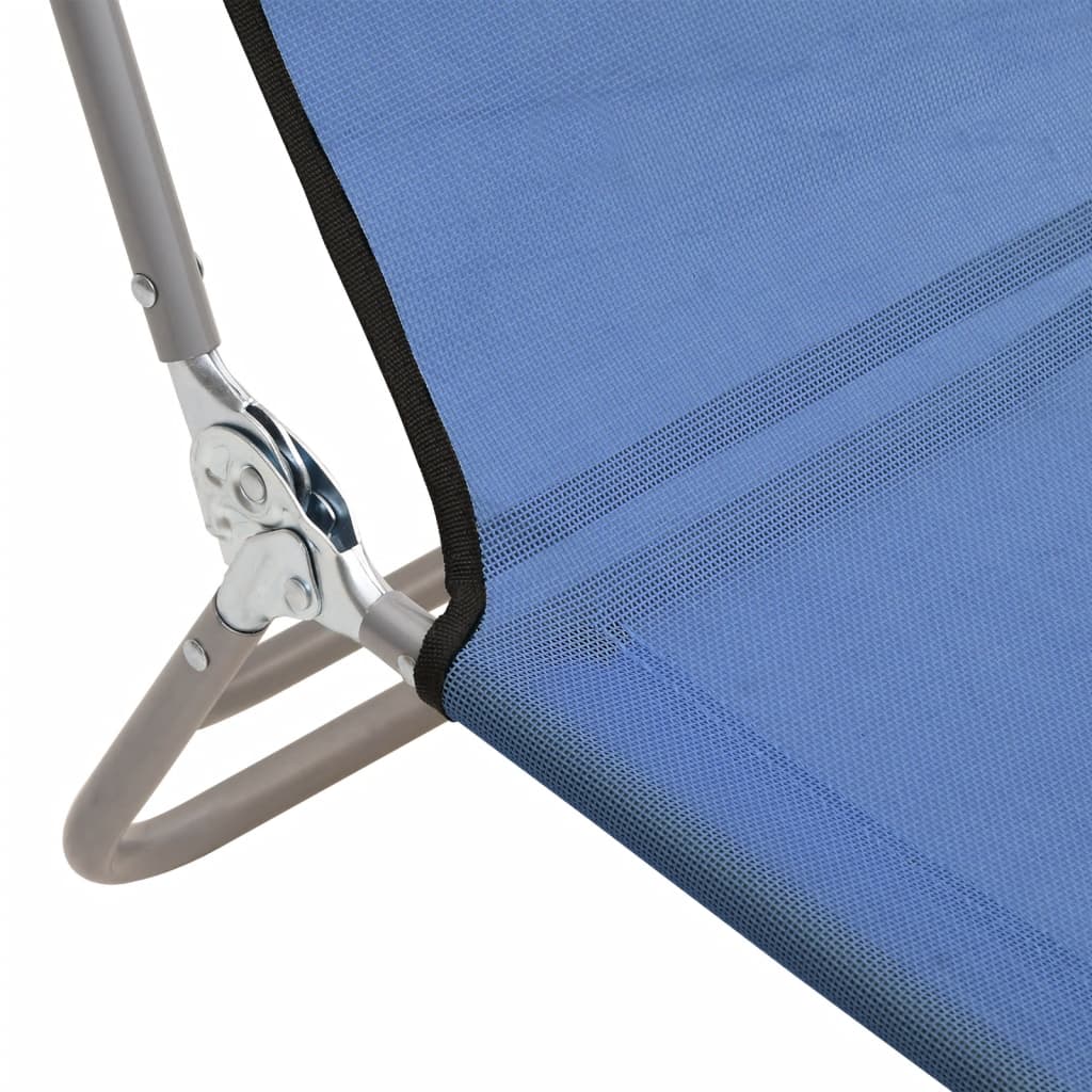 Folding Sun Loungers 2 Pcs Blue Textilene And Steel