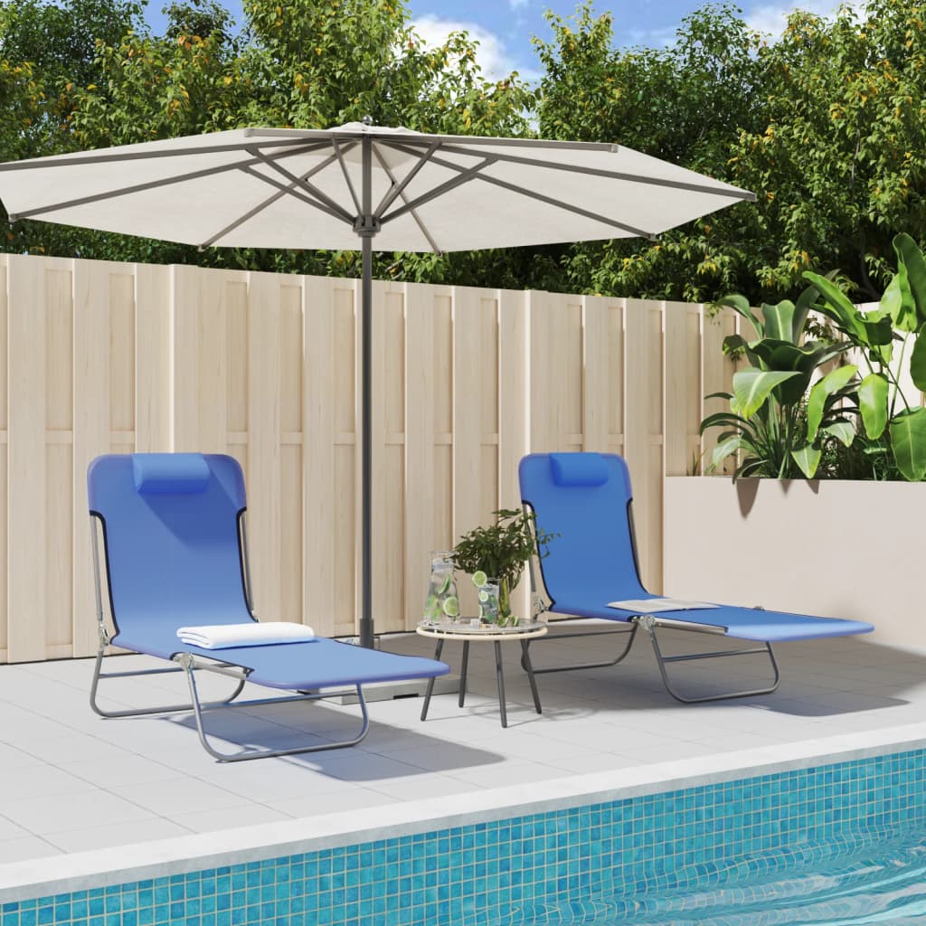 Folding Sun Loungers 2 Pcs Blue Textilene And Steel