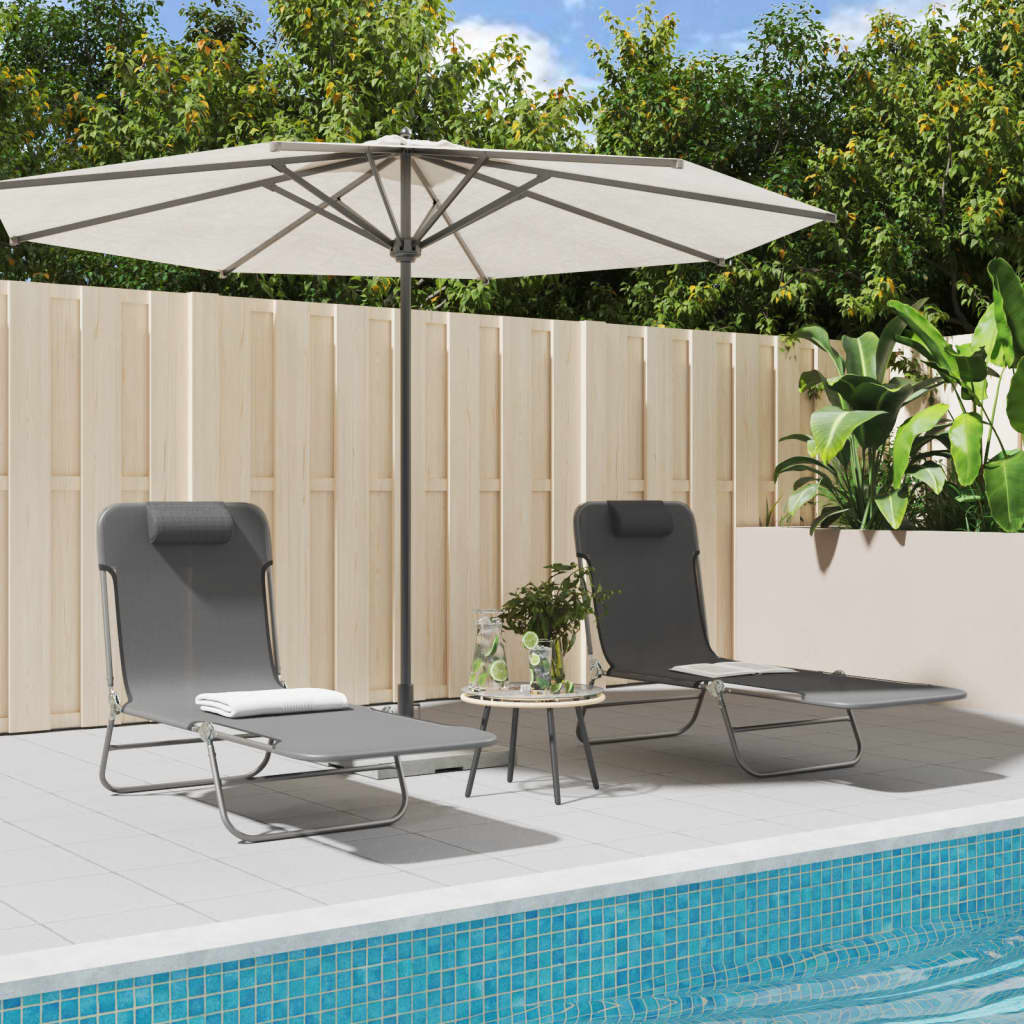 Folding Sun Loungers 2 Pcs Grey Textilene And Steel