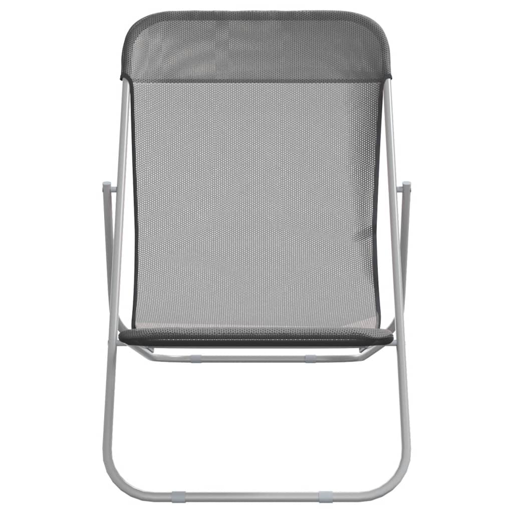 Folding Beach Chairs 2 Pcs Grey Textilene&Powder-Coated Steel