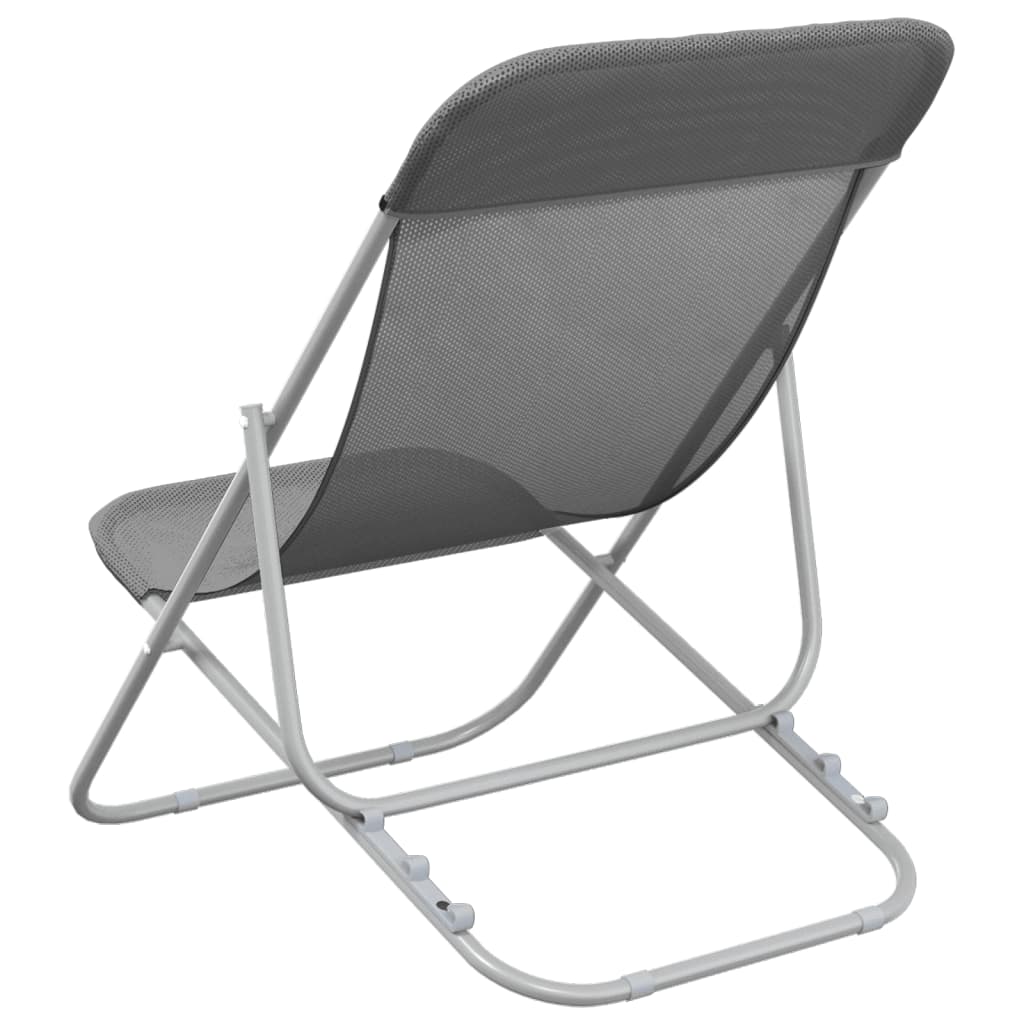 Folding Beach Chairs 2 Pcs Grey Textilene&Powder-Coated Steel