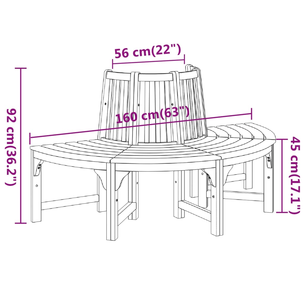 Half Round Tree Bench Ø160 Cm Solid Wood Eucalyptus