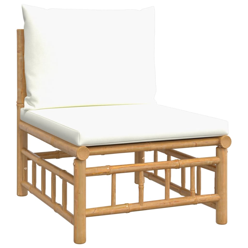 2 Piece Garden Lounge Set With Cream White Cushions Bamboo