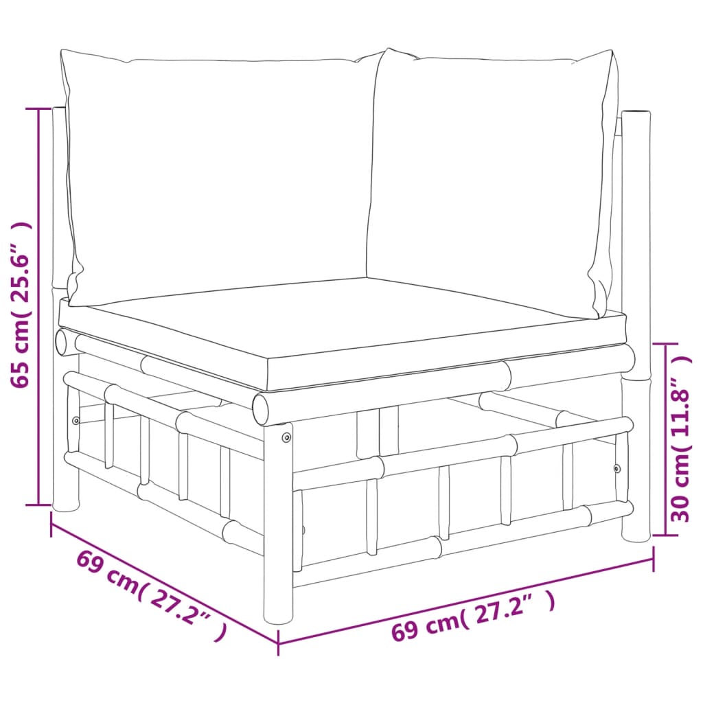 2 Piece Garden Lounge Set With Cream White Cushions Bamboo