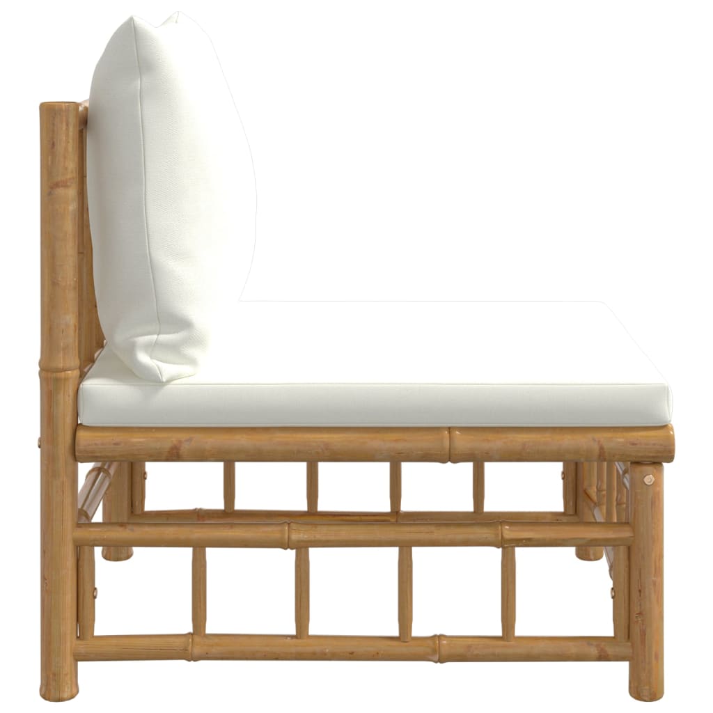 Garden Middle Sofa With Cream White Cushions Bamboo