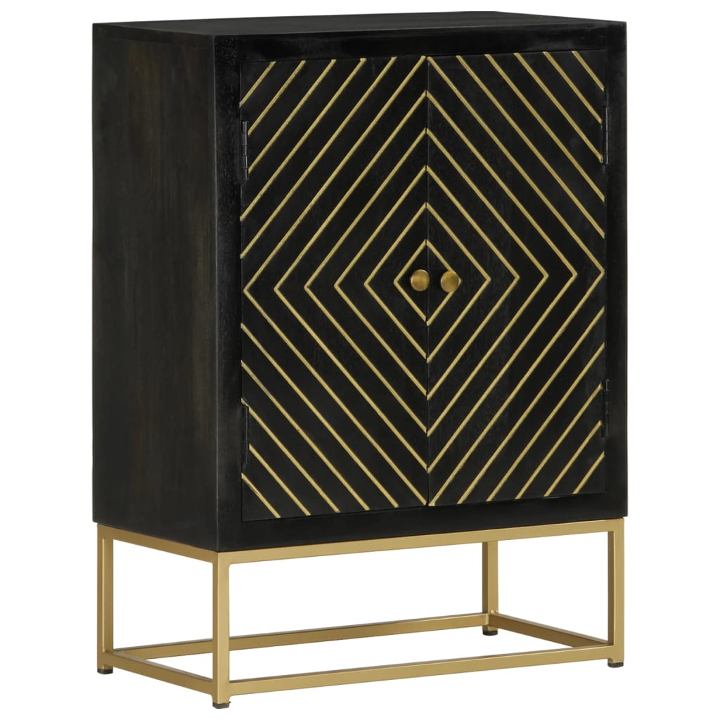 Sideboard With 2 Doors Black&Gold 55X30X75 Cm Solid Wood Mango