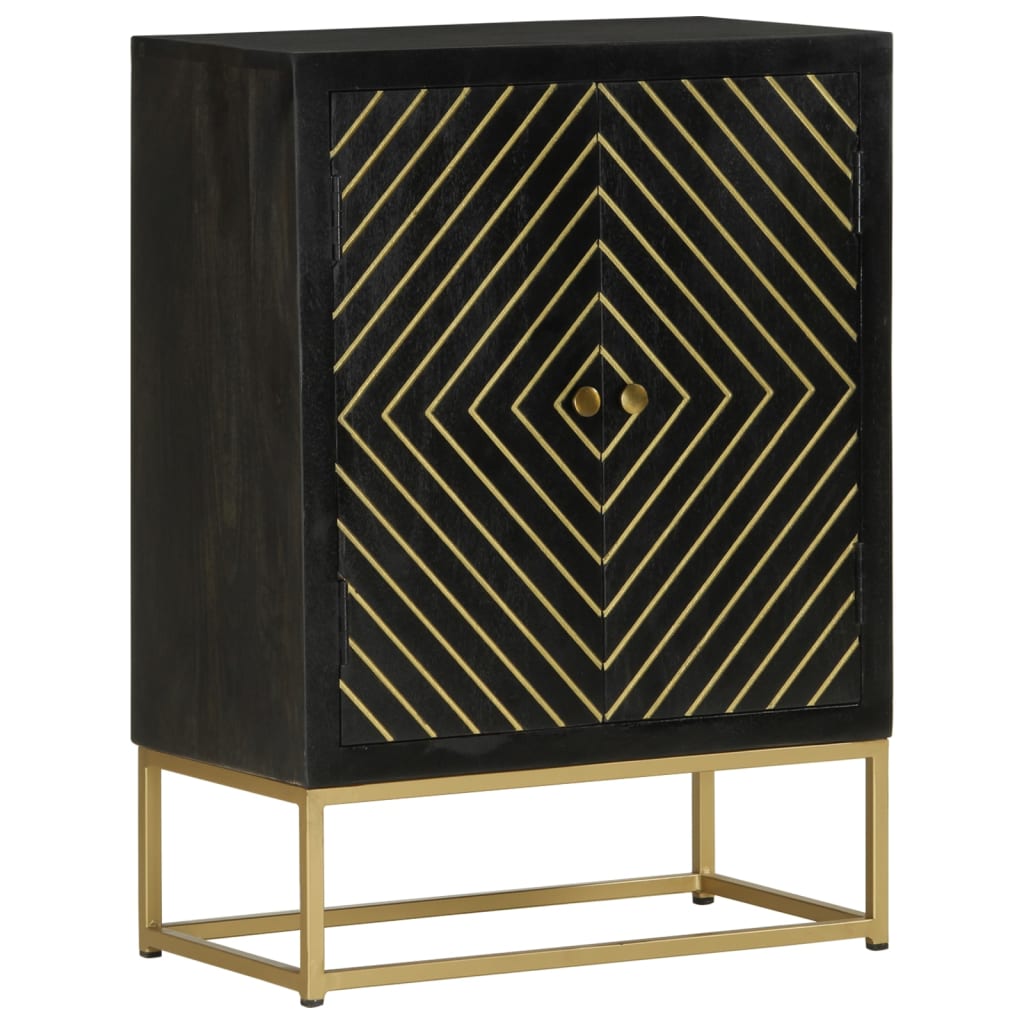 Sideboard With 2 Doors Black&Gold 55X30X75 Cm Solid Wood Mango