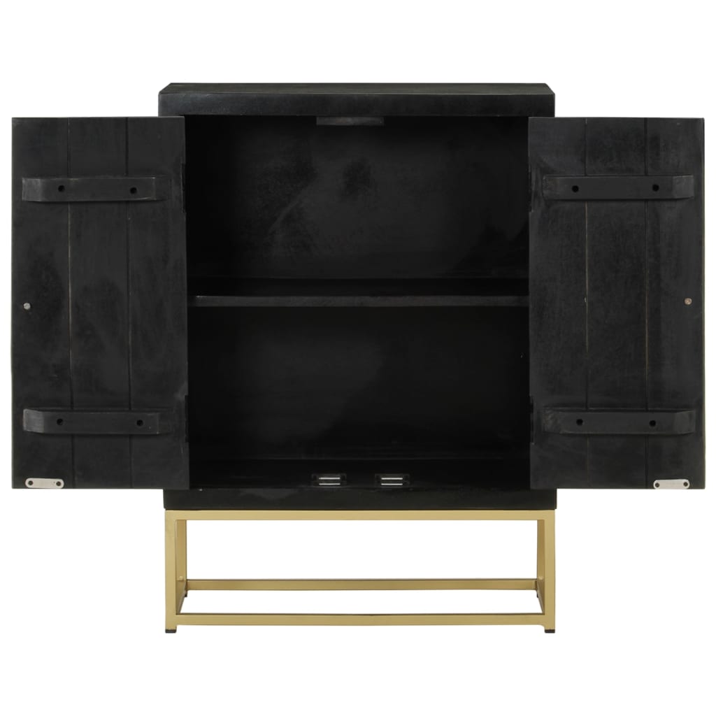 Sideboard With 2 Doors Black&Gold 55X30X75 Cm Solid Wood Mango