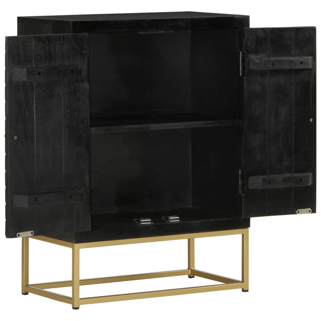 Sideboard With 2 Doors Black&Gold 55X30X75 Cm Solid Wood Mango