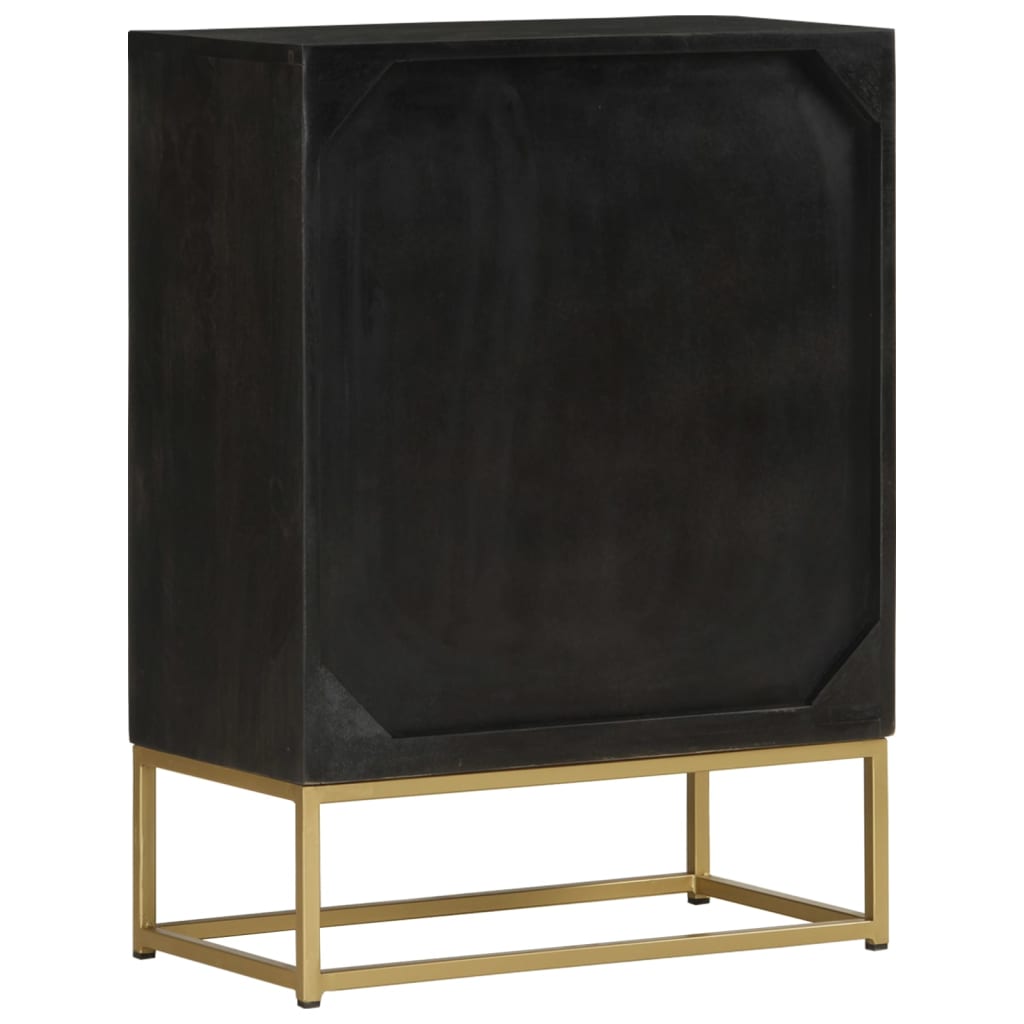 Sideboard With 2 Doors Black&Gold 55X30X75 Cm Solid Wood Mango