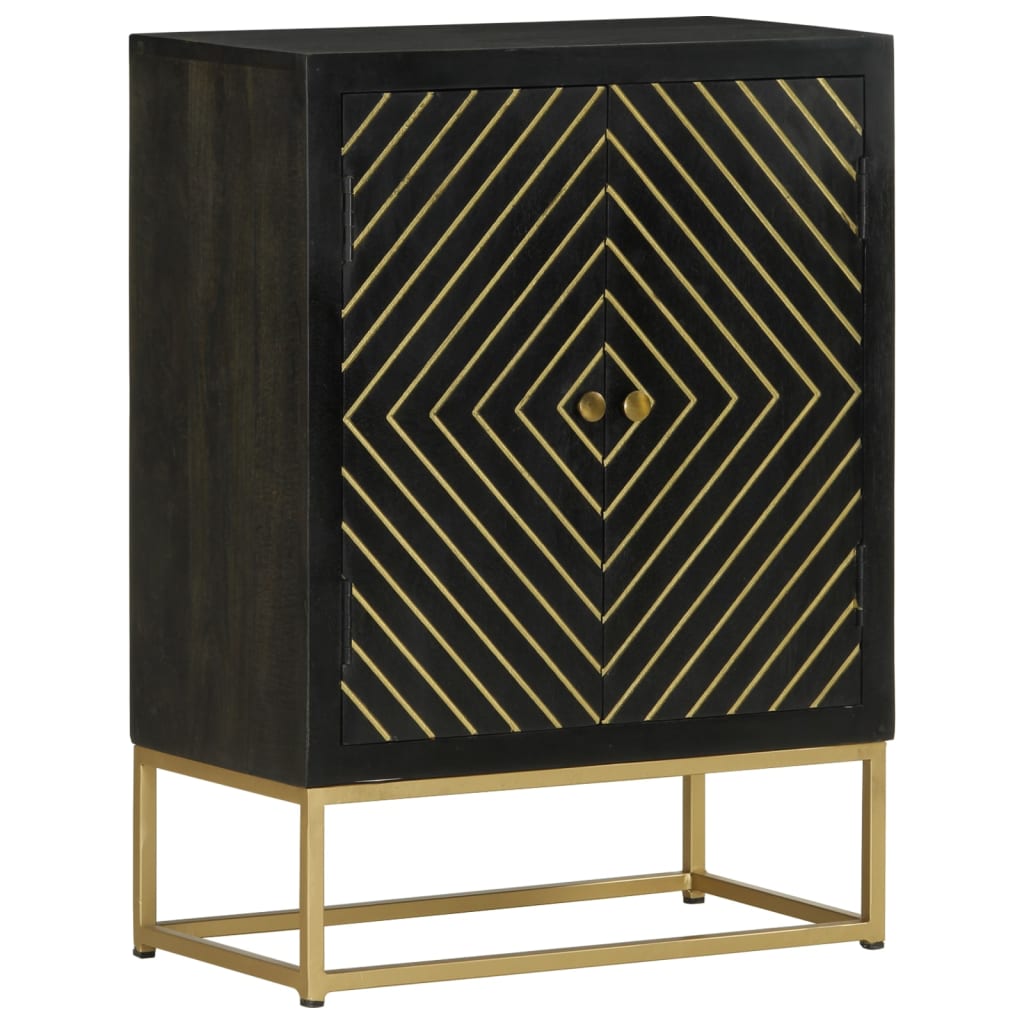 Sideboard With 2 Doors Black&Gold 55X30X75 Cm Solid Wood Mango