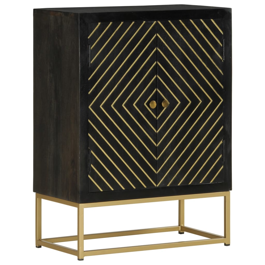 Sideboard With 2 Doors Black&Gold 55X30X75 Cm Solid Wood Mango