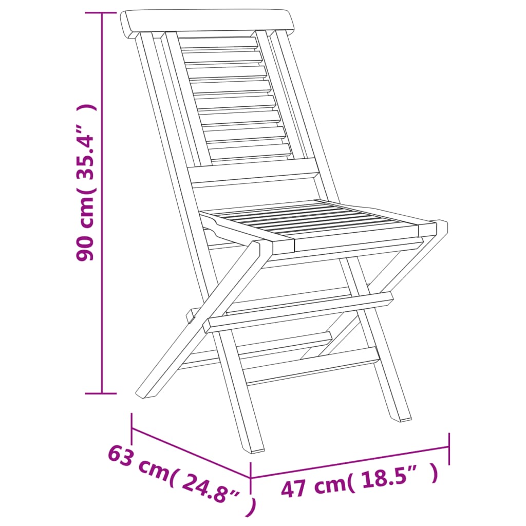 Folding Garden Chairs 2 Pcs 47X63X90 Cm Solid Wood Teak