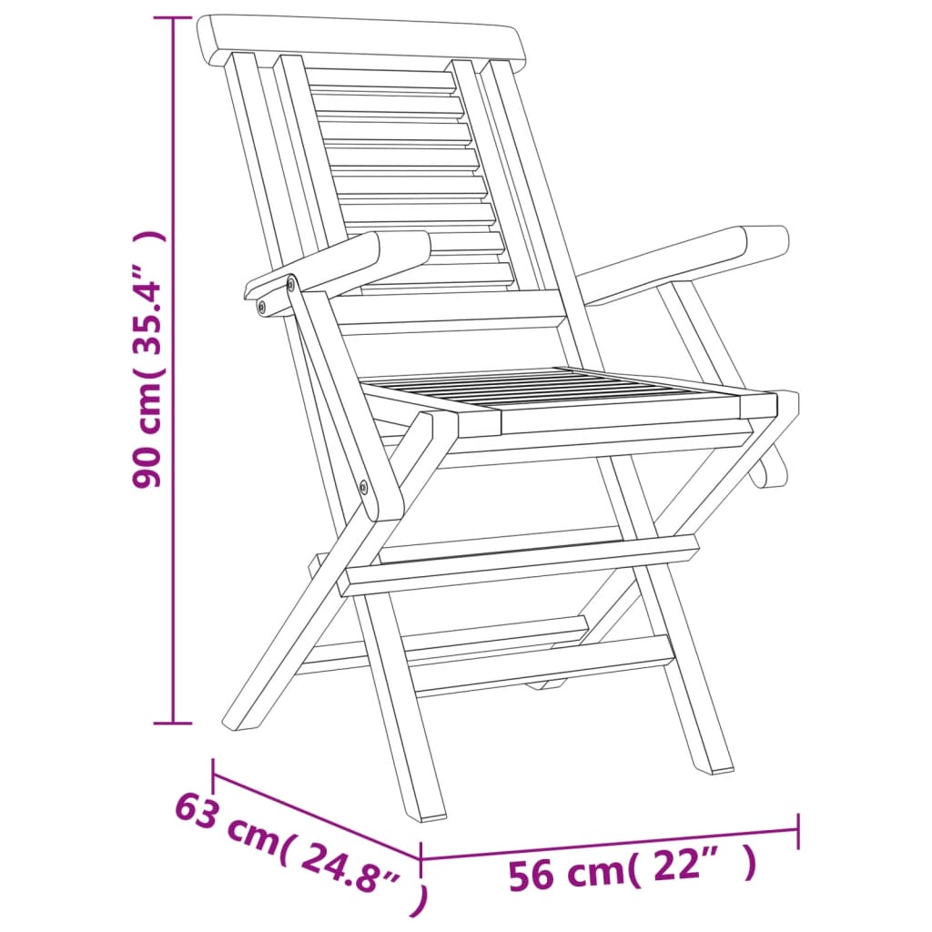 Folding Garden Chairs 2 Pcs 56X63X90 Cm Solid Wood Teak