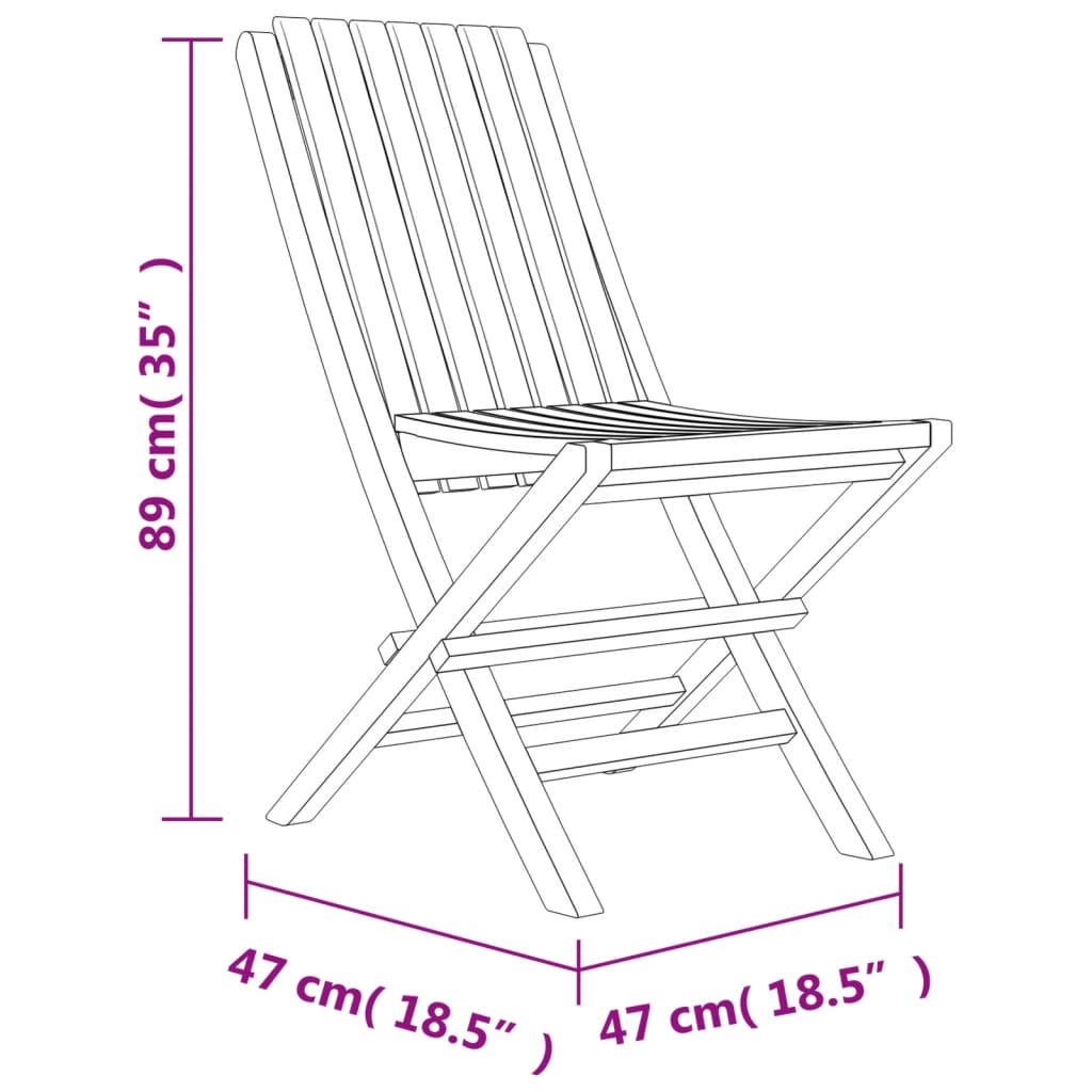 Folding Garden Chairs 2 Pcs 47X47X89 Cm Solid Wood Teak