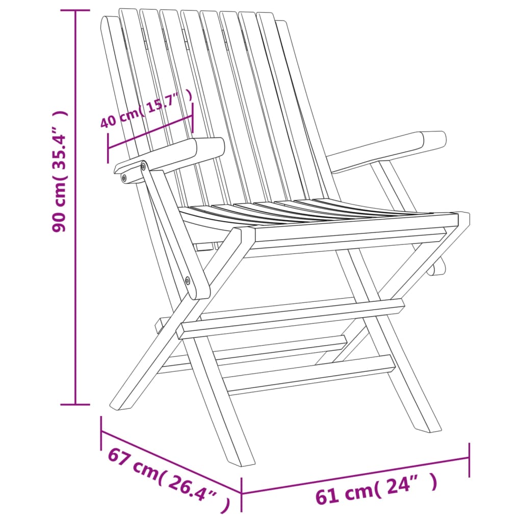 Folding Garden Chairs 2 Pcs 61X67X90 Cm Solid Wood Teak