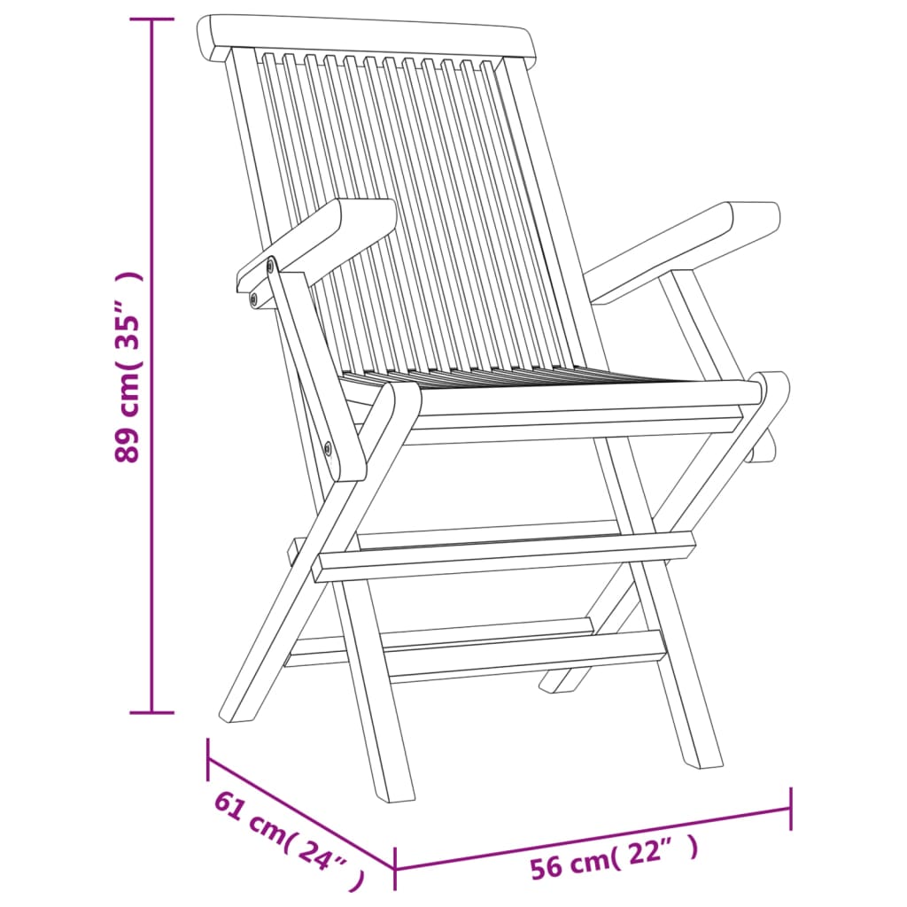 Folding Garden Chairs 2 Pcs Grey 56X61X89 Cm Solid Wood Teak