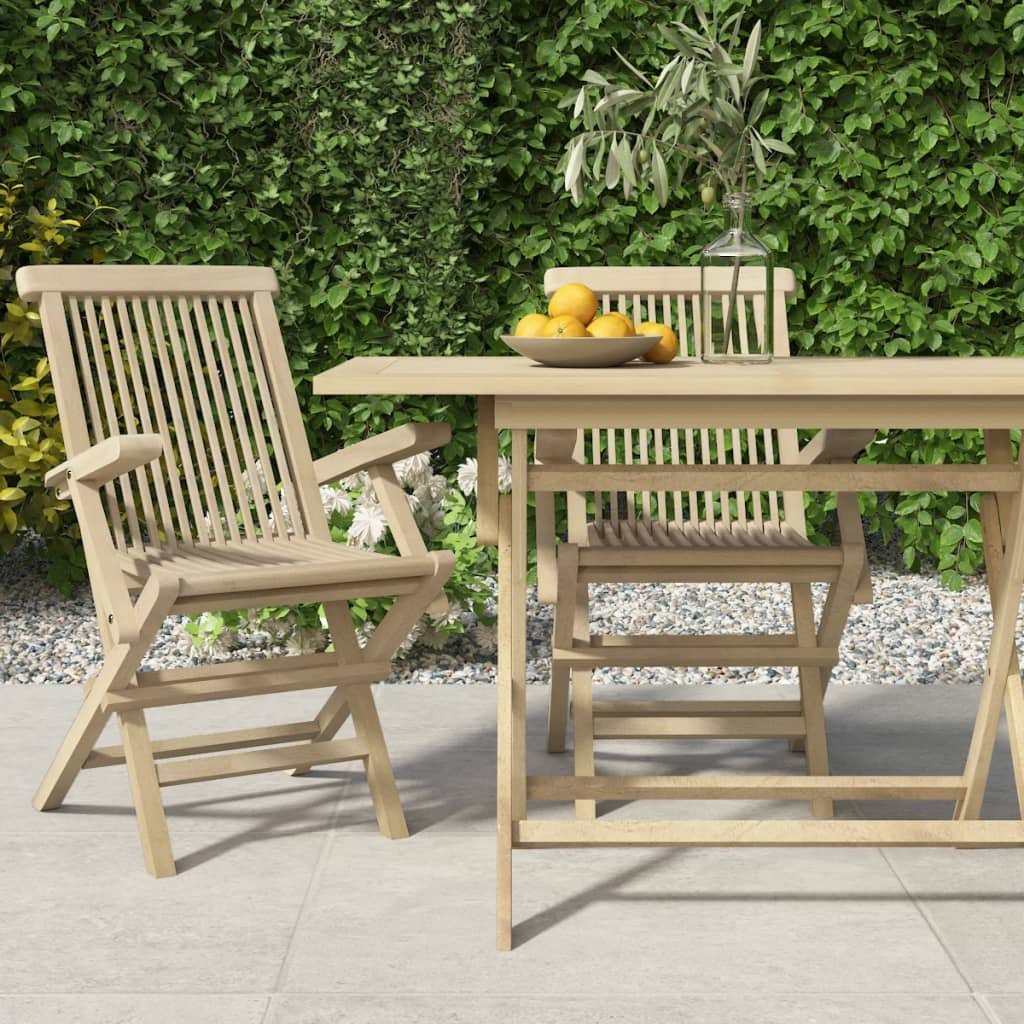 Folding Garden Chairs 2 Pcs Grey 56X61X89 Cm Solid Wood Teak