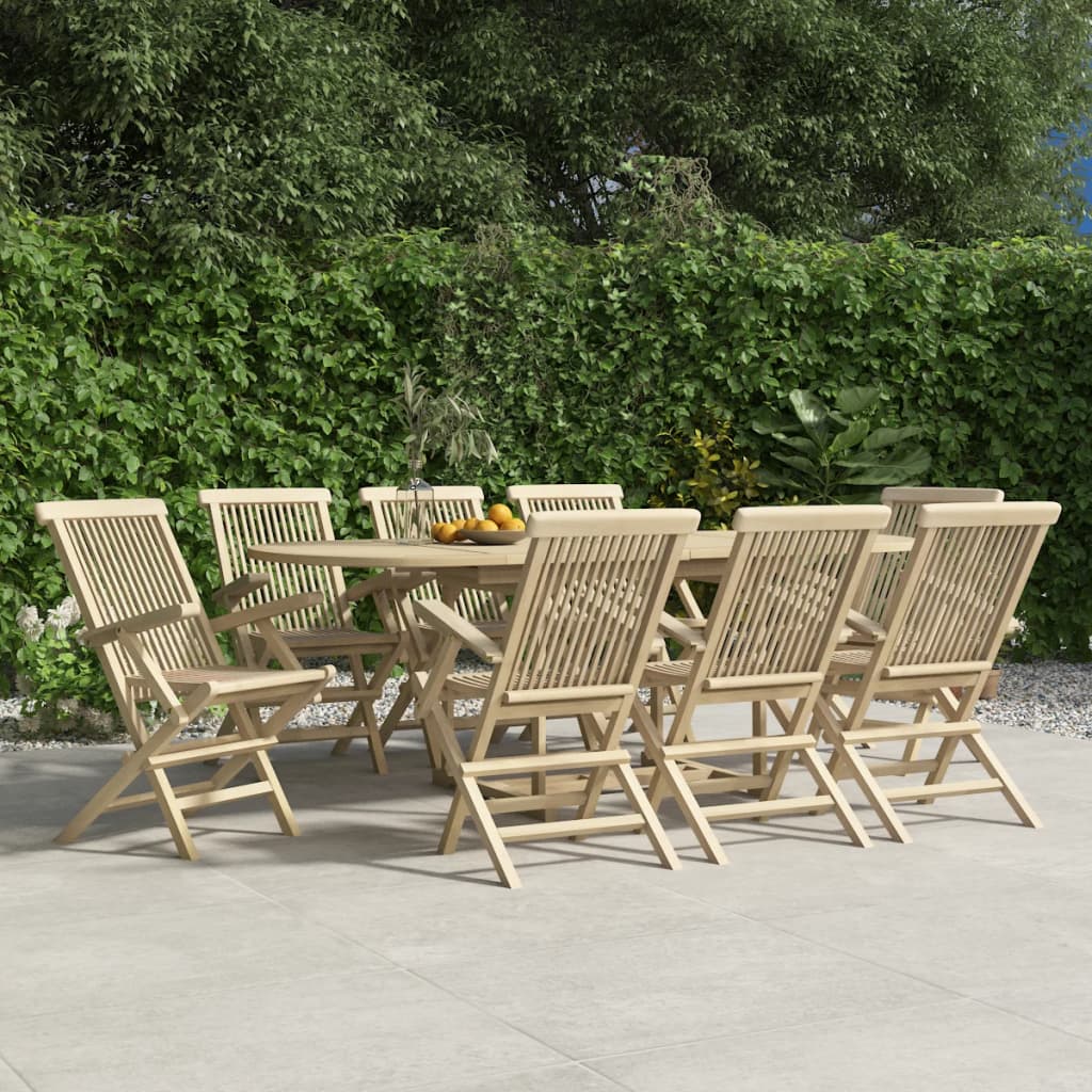 Folding Garden Chairs 8 Pcs Grey 56X61X89 Cm Solid Wood Teak