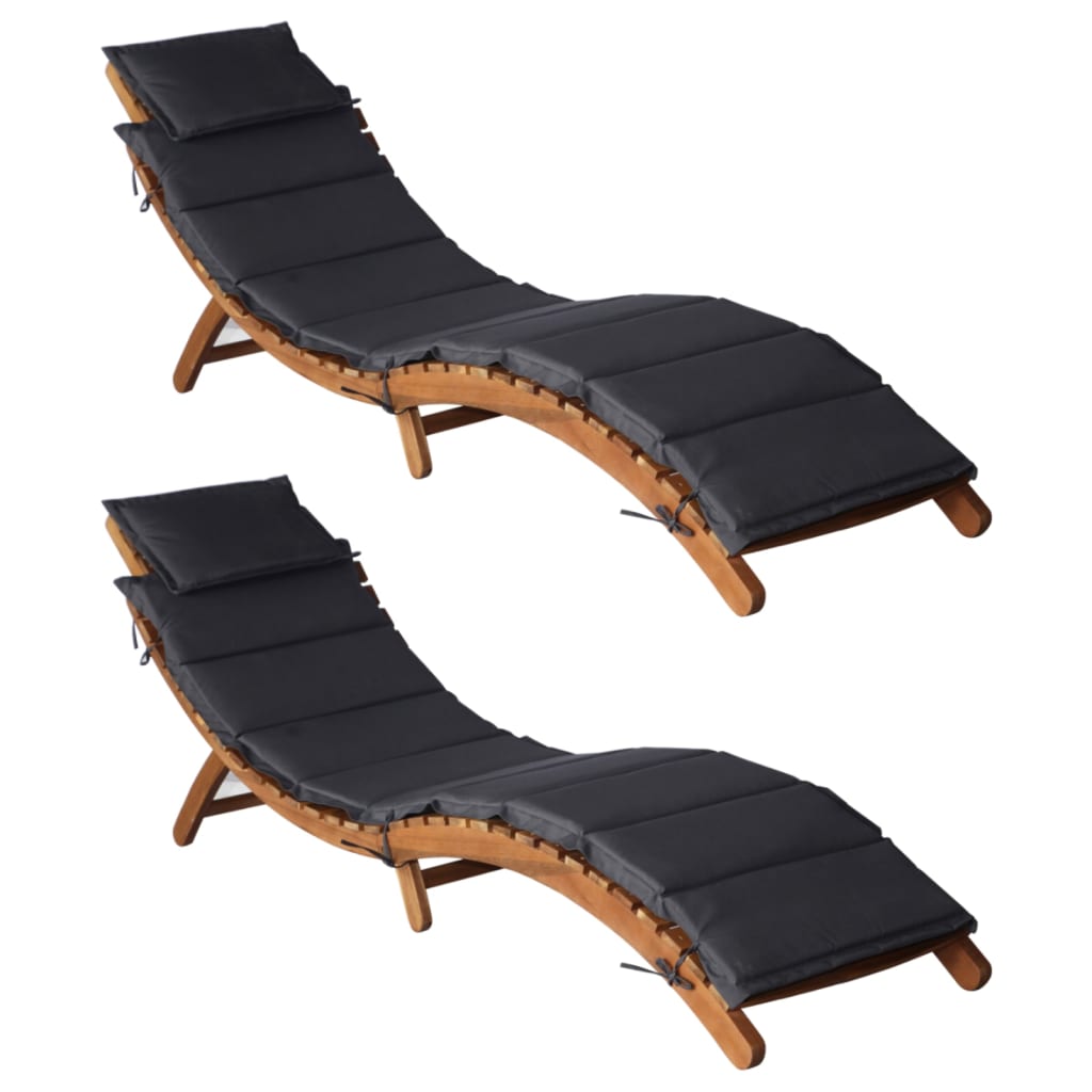 Sun Loungers With Cushions 2 Pcs Dark Grey Solid Wood Acacia