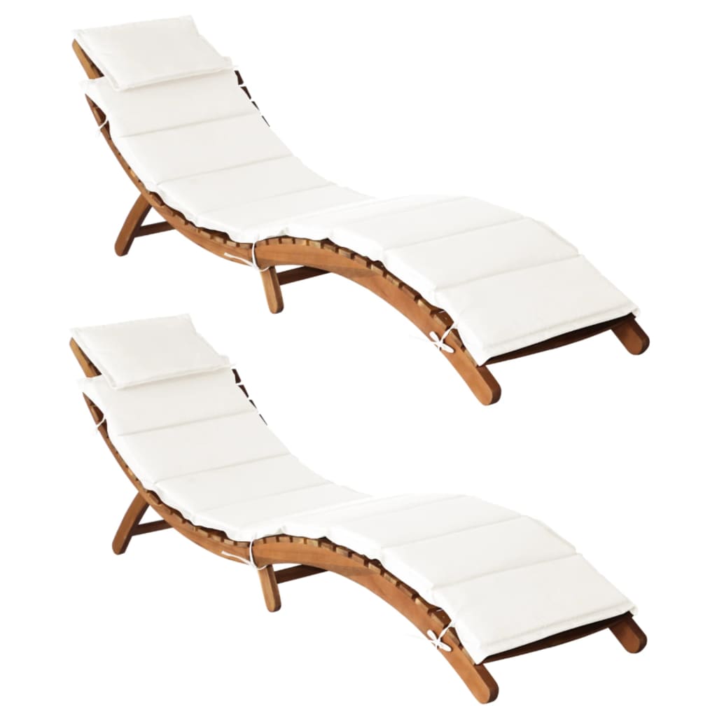 Sun Loungers With Cushions 2 Pcs Cream White Solid Wood Acacia