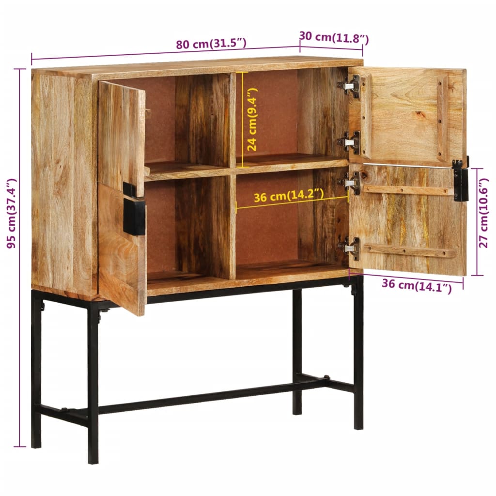 Highboard 80X30X95 Cm Solid Rough Wood Mango