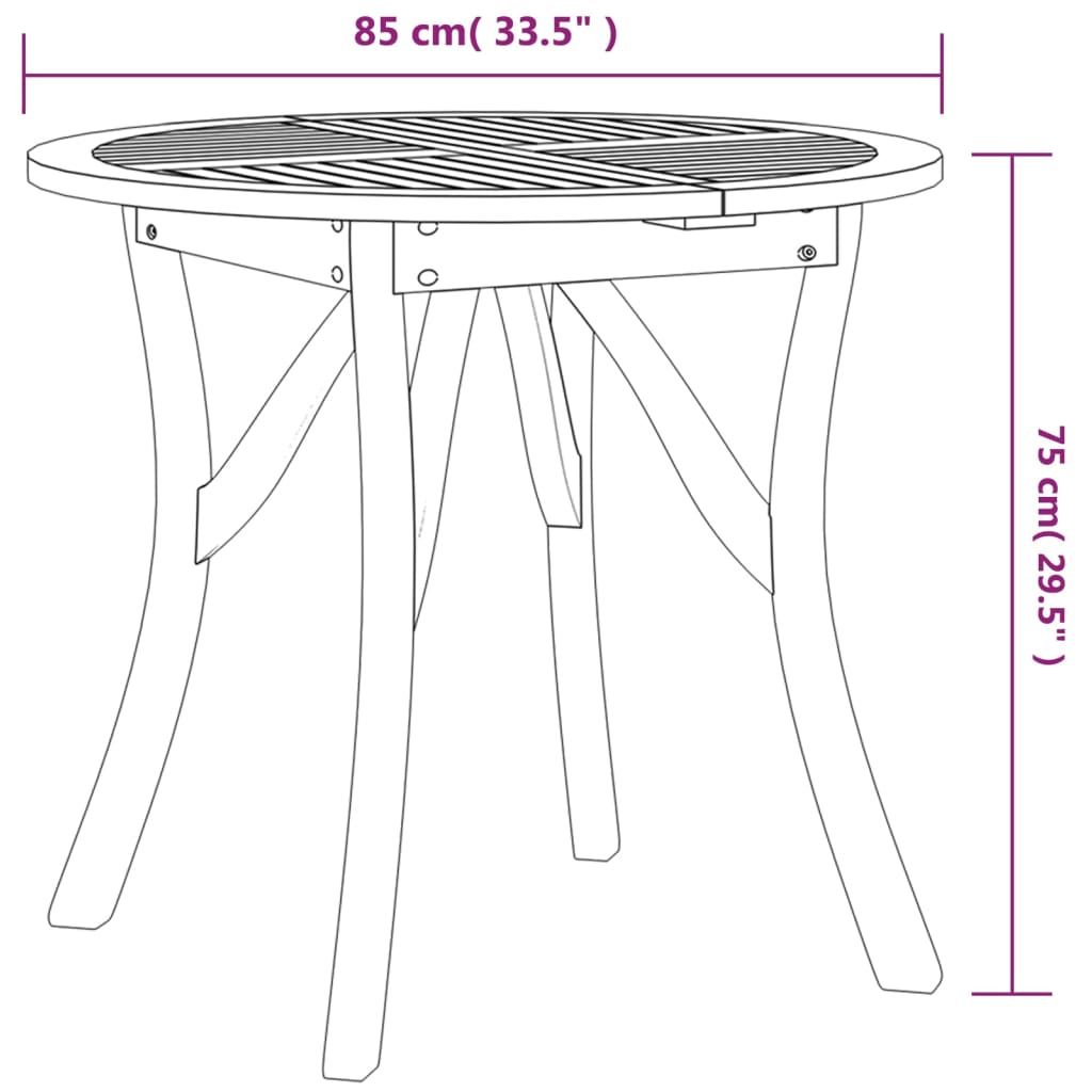 Garden Table Ø 85 Cm Solid Wood Acacia