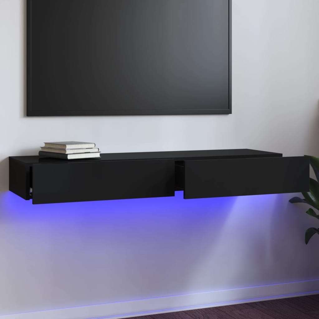 Tv Cabinet With Led Lights High Gloss Black 120X35X15.5 Cm